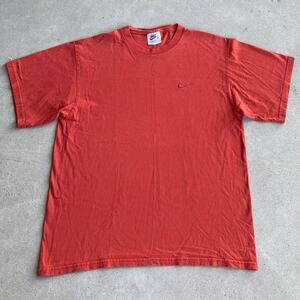 Vintage Orange 90s Nike Gym Shirt with Embroidered Nike Swoosh Y2K Size Medium
